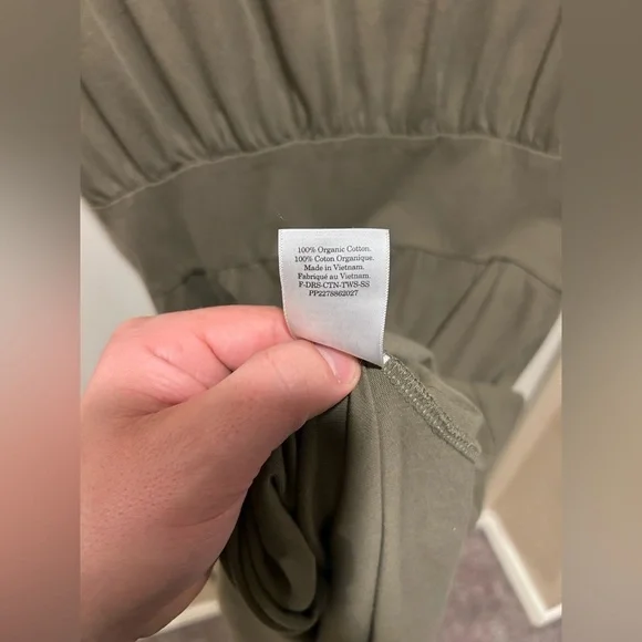 Everlane The Organic Cotton Waisted Dress Olive color Midi , size Small - Picture 11 of 11